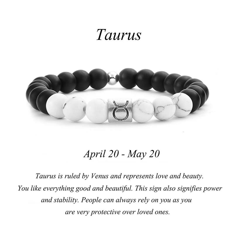 Nimara Ritual 12 Constellations of the Zodiac Natural Frosted Stone White Turquoise Bead Fortune Bracelet
