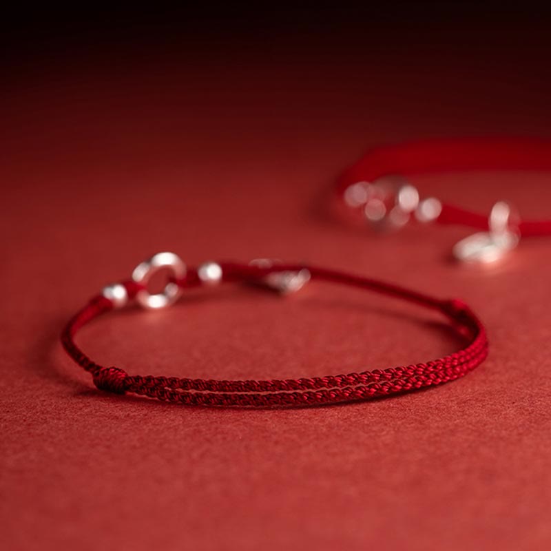 Nimara Ritual 925 Sterling Silver Lucky Fortune Peace Joy Lotus Peace Buckle Red String Bracelet