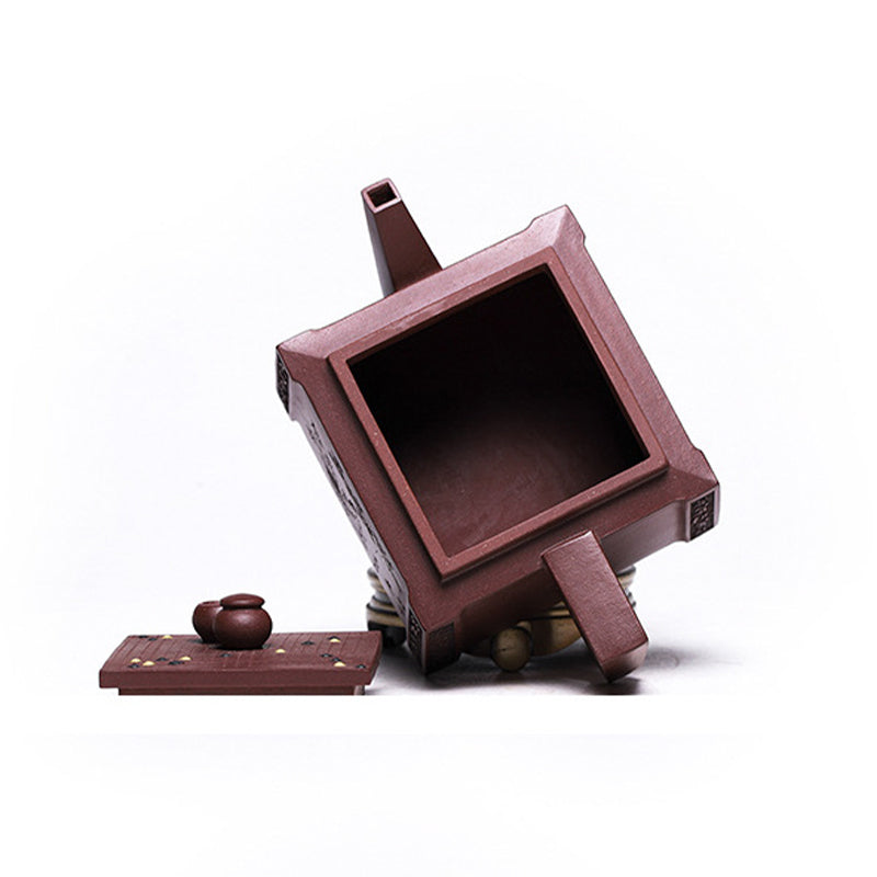 Nimara Ritual Yixing All Handmade Gomoku Playing Chess Purple Clay Kung Fu Square Teapot 280ml