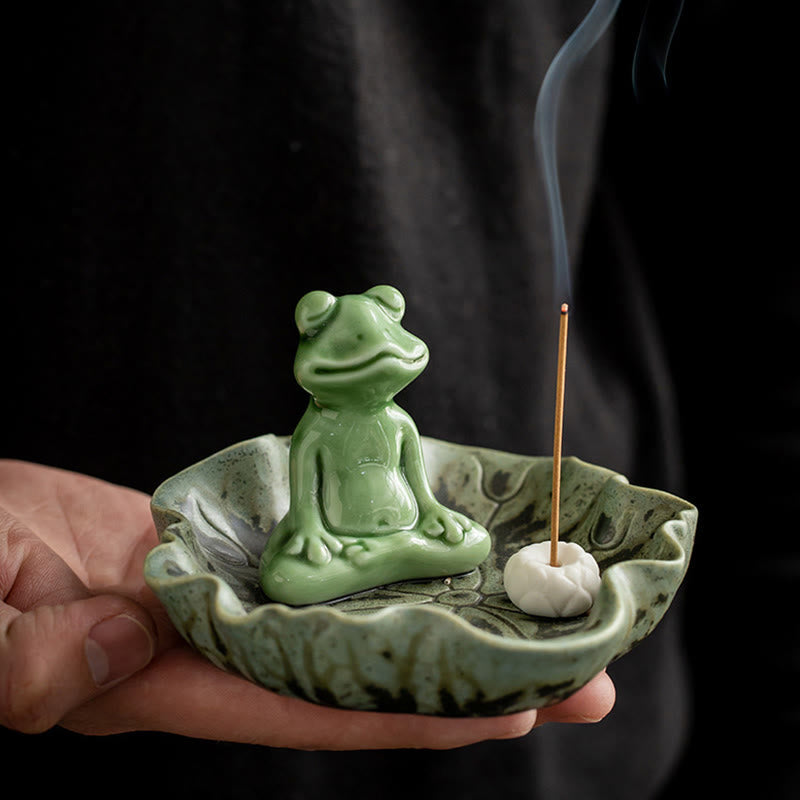 Nimara Ritual Leaf Meditation Frog Pattern Healing Ceramic Incense Burner Decoration