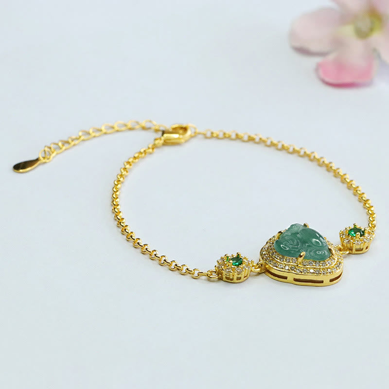 Nimara Ritual Laughing Buddha Green Jade Zircon Luck Chain Bracelet