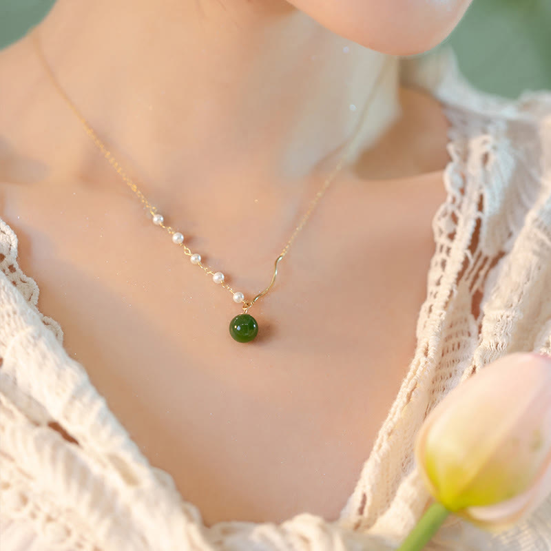 Nimara RitualNatural Hetian Jade Pearl Luck Bead Necklace Pendant
