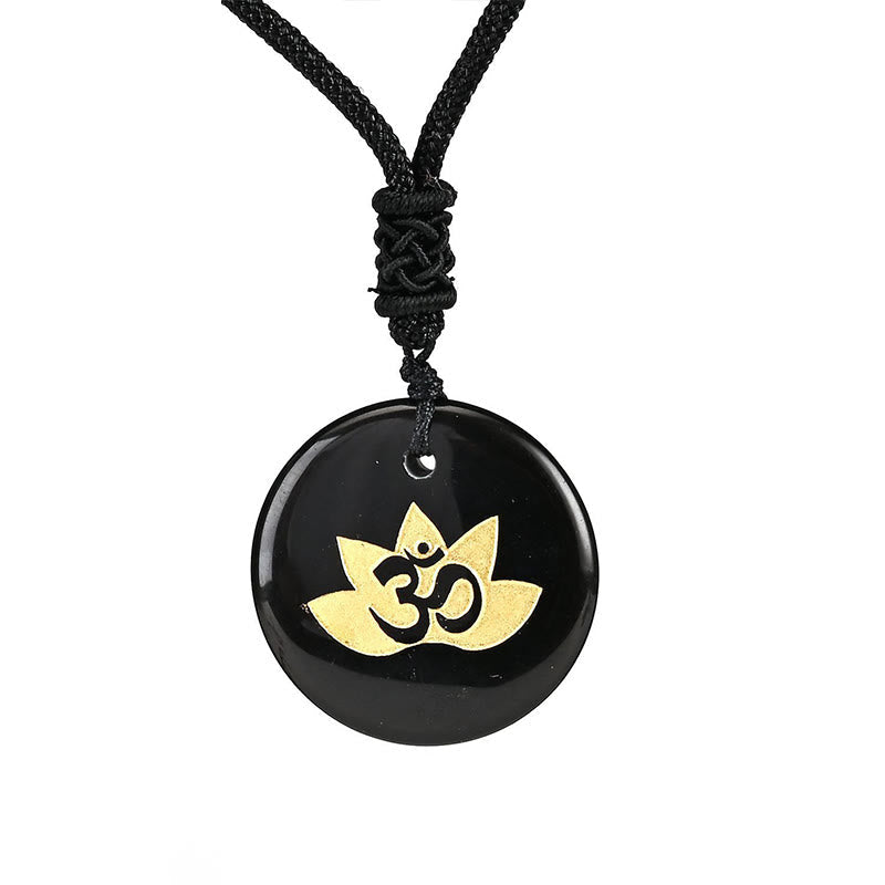 Nimara Ritual OM Lotus Symbol Various Crystal Amethyst Tiger Eye Healing Necklace Pendant