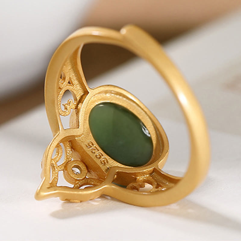 Nimara Ritual Gourd Cyan Jade Copper Coin Success Luck Adjustable Ring