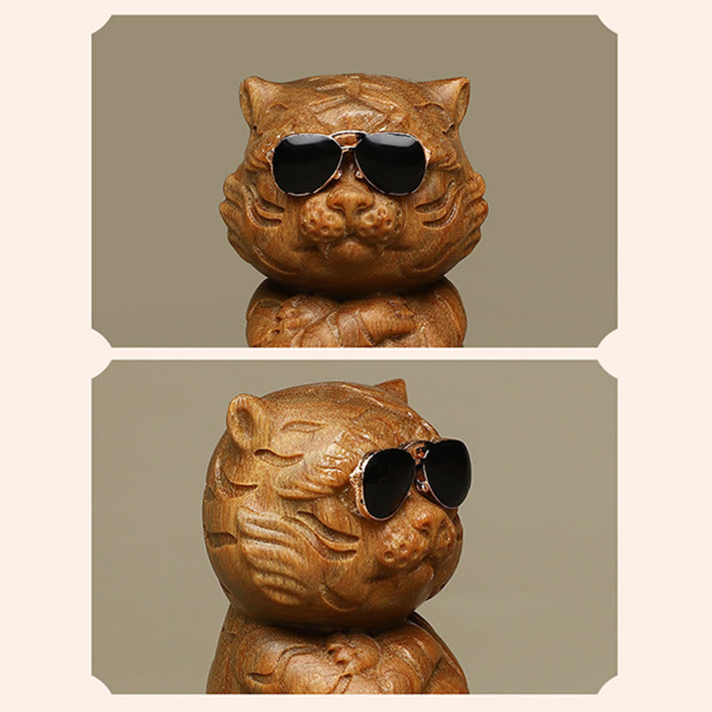 Nimara Ritual Small Green Sandalwood Tiger Engraved Positive Desk Decorations