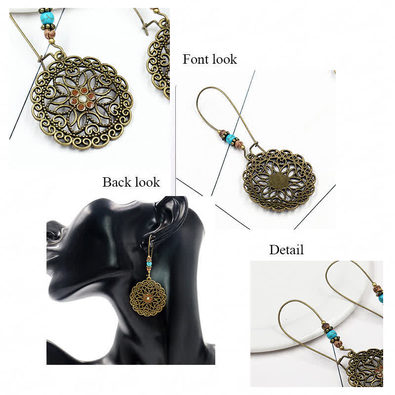Nimara Ritual Round Flower Design Luck Dangle Drop Earrings