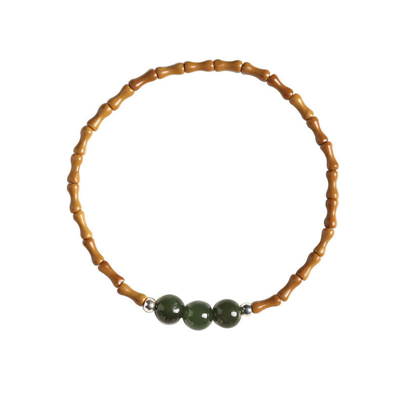 Nimara Ritual Natural Olive Pit Bamboo Pattern Hetian Jade Beads Luck Bracelet