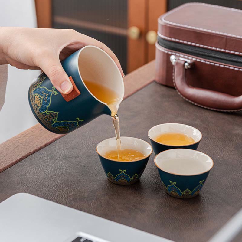 Nimara Ritual Flower Chinese Gongfu Ceramic Teapot Portable Outdoor Travel Tea Set Bag