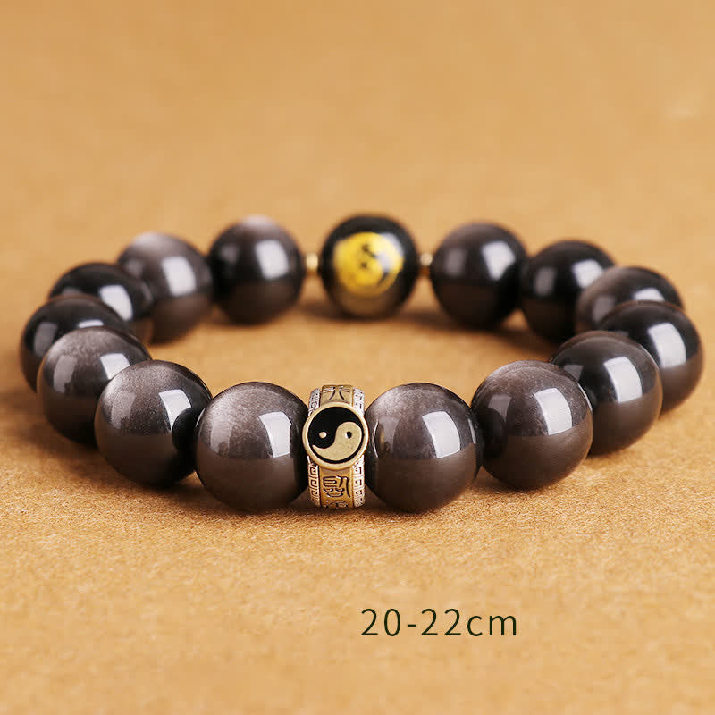 Nimara Ritual 925 Sterling Silver Black Obsidian Gold Sheen Obsidian Silver Sheen Obsidian Yin Yang Protection Bracelet