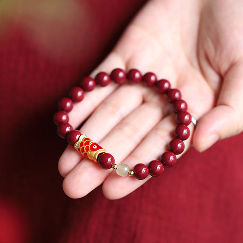 Nimara Ritual Natural Cinnabar Lucky Koi Fish Hetian Jade Bead Blessing Bracelet
