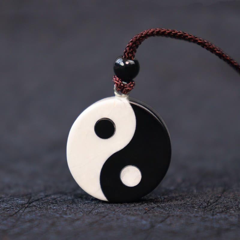 Nimara Ritual Natural Black Obsidian White Turquoise Yin Yang Fulfilment Strength Necklace Pendant