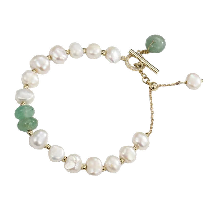 Nimara Ritual Pearl Green Strawberry Quartz Bead Healing Chain Bracelet
