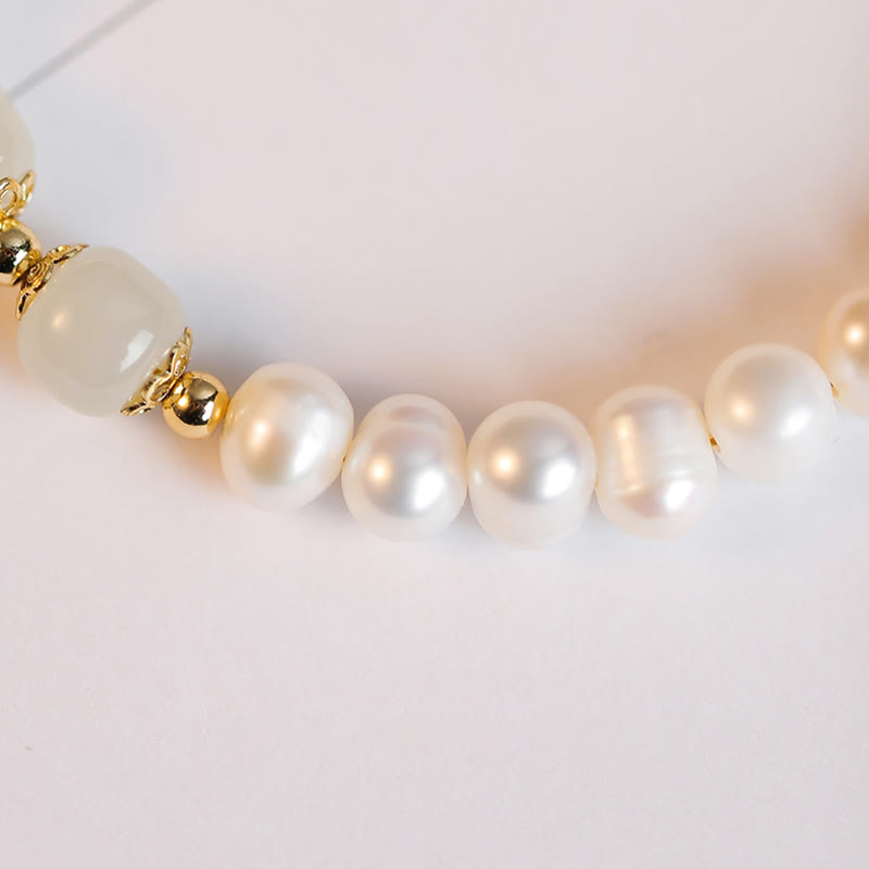 Nimara Ritual 14K Gold Plated Natural Pearl Hetian Cyan Jade White Jade Sincerity Bead Chain Bracelet