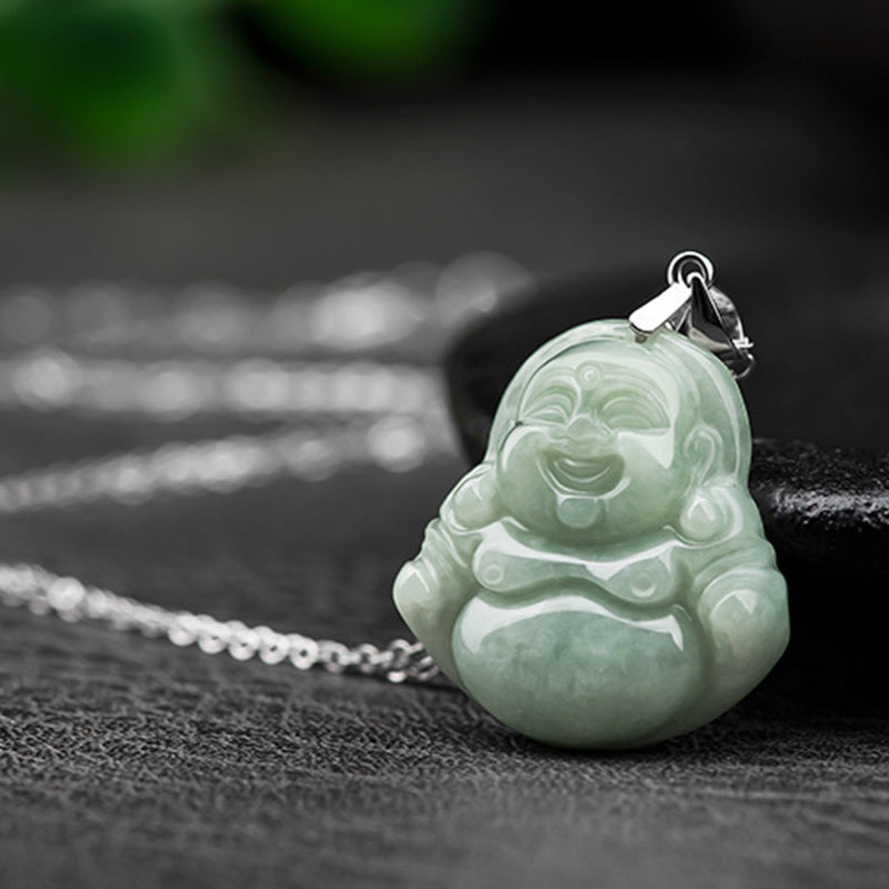 Nimara Ritual Laughing Buddha Jade Blessing Titanium Steel Chain Necklace Pendant