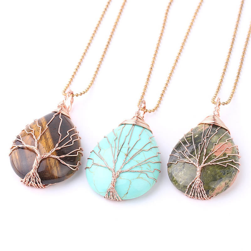 Nimara Ritual Natural Quartz Crystal Tree Of Life Healing Energy Necklace Pendant