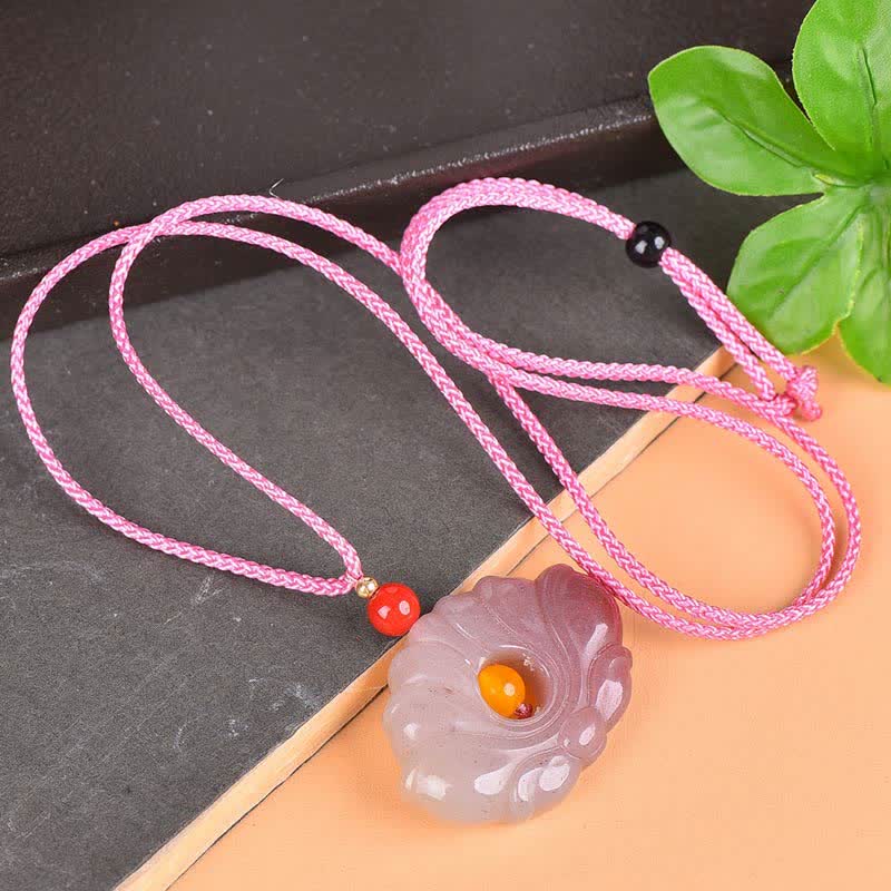 Nimara RitualPink Golden Silk Jade Lotus Flower Wealth Necklace Pendant