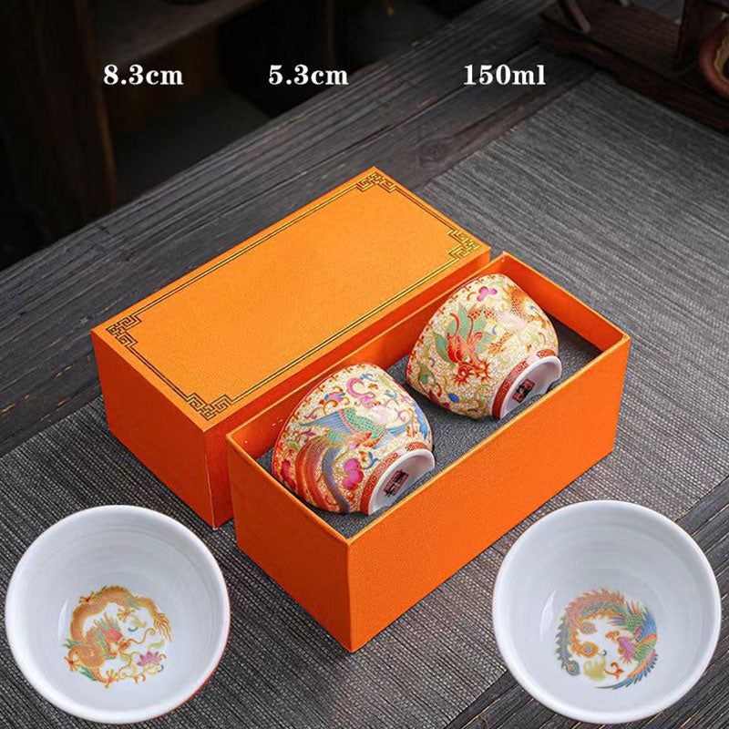 Nimara Ritual 2Pcs Dragon Phoenix Ceramic Teacup Kung Fu Tea Cups