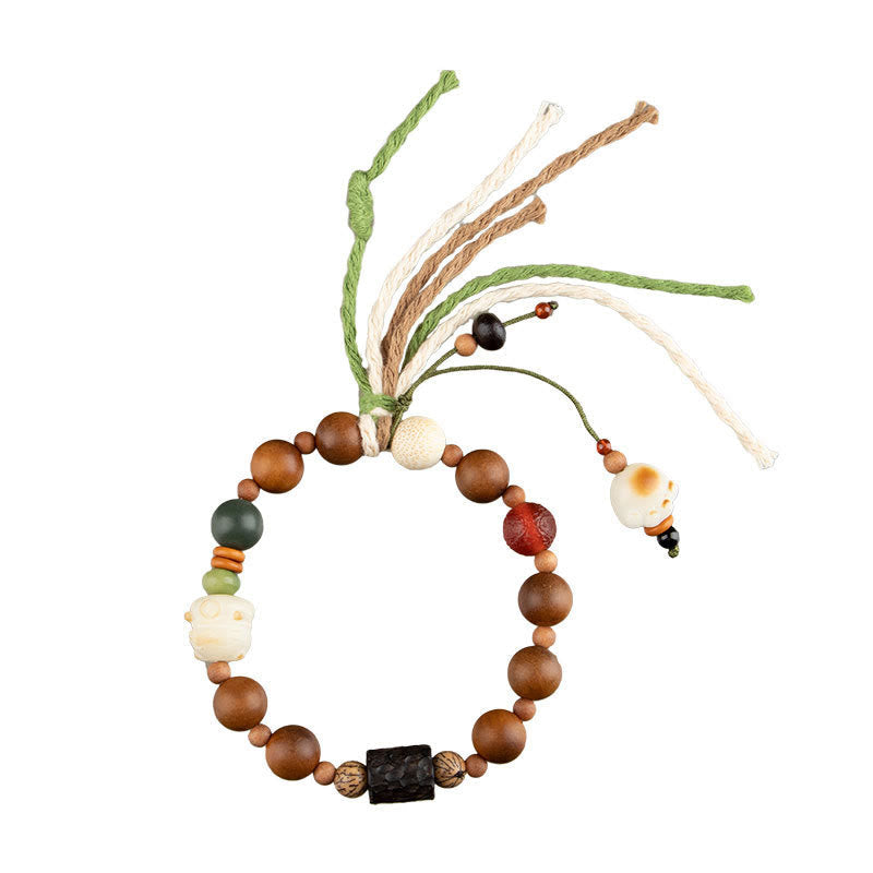 Nimara Ritual Lightning Strike Wood Bodhi Seed Cat Paw Claw Auspiciousness Protection Tassel Bracelet