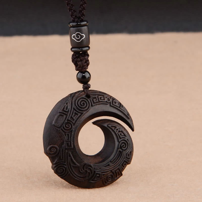 Nimara Ritual Small Leaf Red Sandalwood Ebony Wood One's Luck Improves Design Patern Protection Necklace Pendant