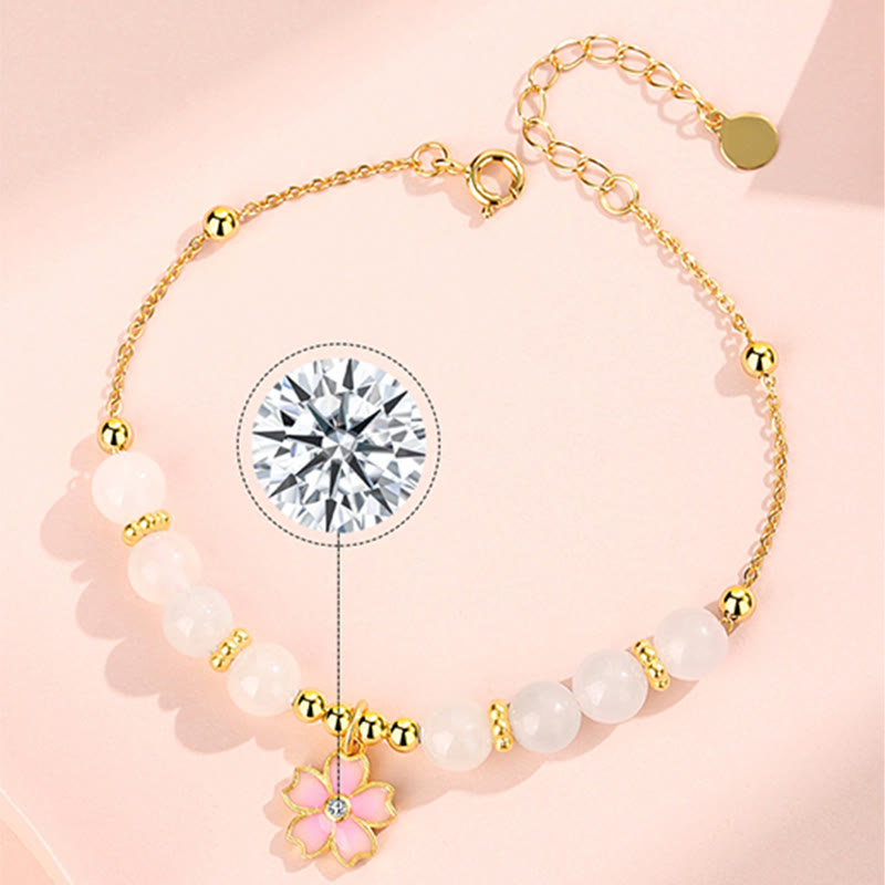Nimara Ritual 925 Sterling Silver Hetian White Jade Cherry Blossom Protection Bracelet