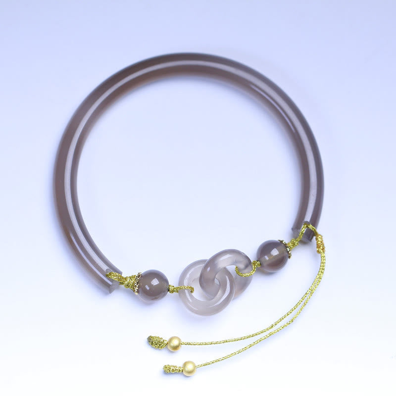 Nimara Ritual Natural Gray Agate Double Peace Buckle Balance Bracelet Bangle