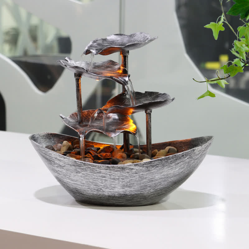 Nimara Ritual Lotus Leaf Shaped Waterfall Fountain Tabletop Ornaments With LED Light Home Office Desktop Decoration