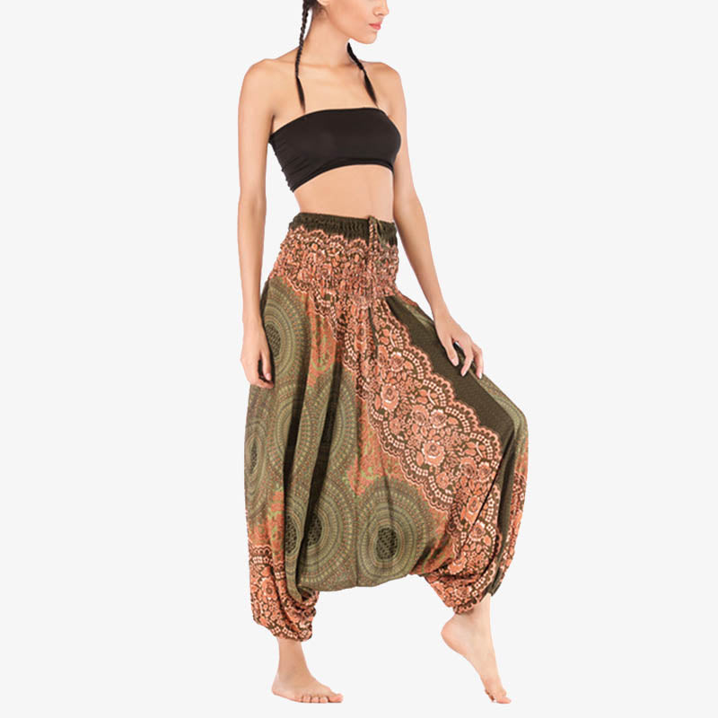 Nimara Ritual Two Style Wear Round Geometric Pattern Loose Smocked Harem Trousers Jumpsuit High Waist Women's Yoga Pants