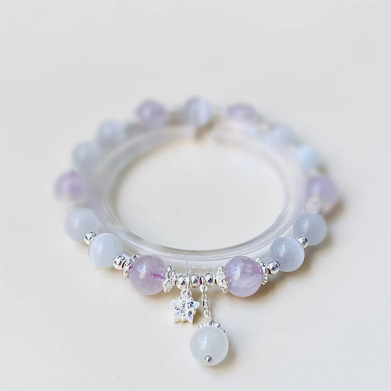 Nimara Ritual 925 Sterling Silver Natural Amethyst Cat's Eye Spiritual Awareness Star Bracelet