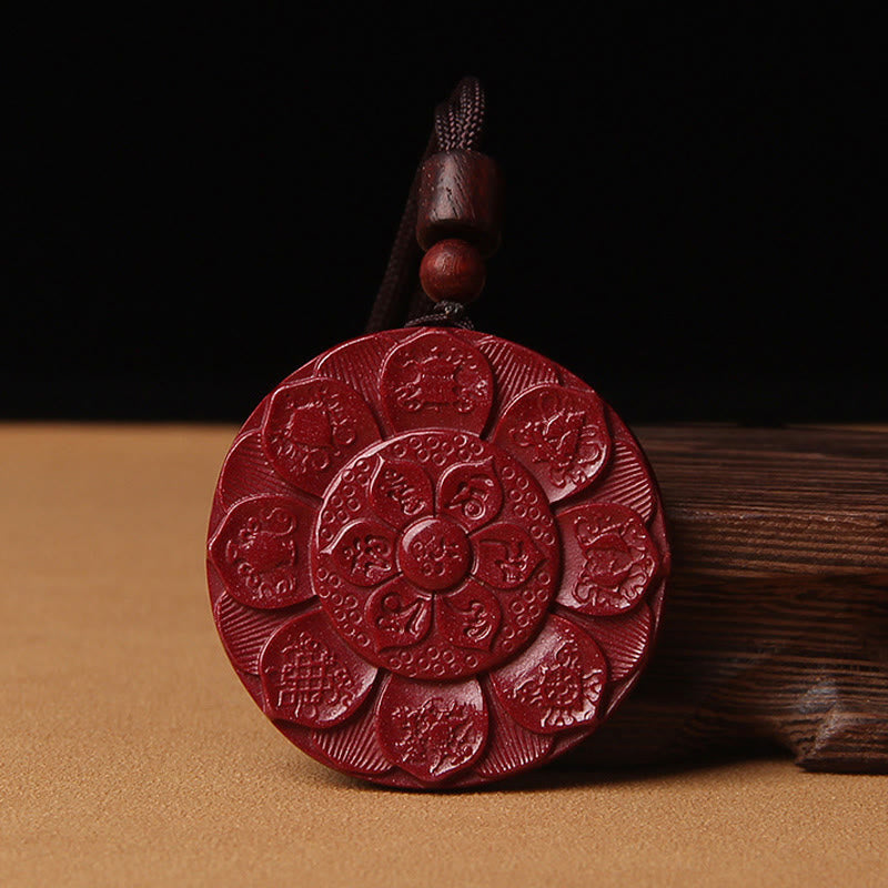 Nimara Ritual Natural Cinnabar Lotus Om Mani Padme Hum Blessing Necklace String Pendant
