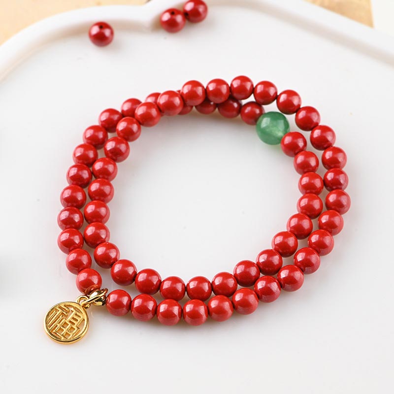 Nimara Ritual Tibetan Cinnabar Green Aventurine Luck Bracelet Necklace