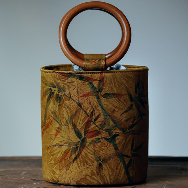 Nimara Ritual Bamboo Leaf Butterfly Cherry Blossom Persimmon Wood Handle Handbag