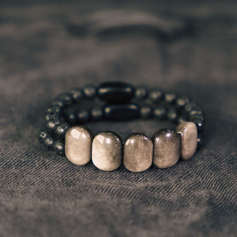 Nimara Ritual Natural Silver Sheen Obsidian Lava Rock Communication Bracelet