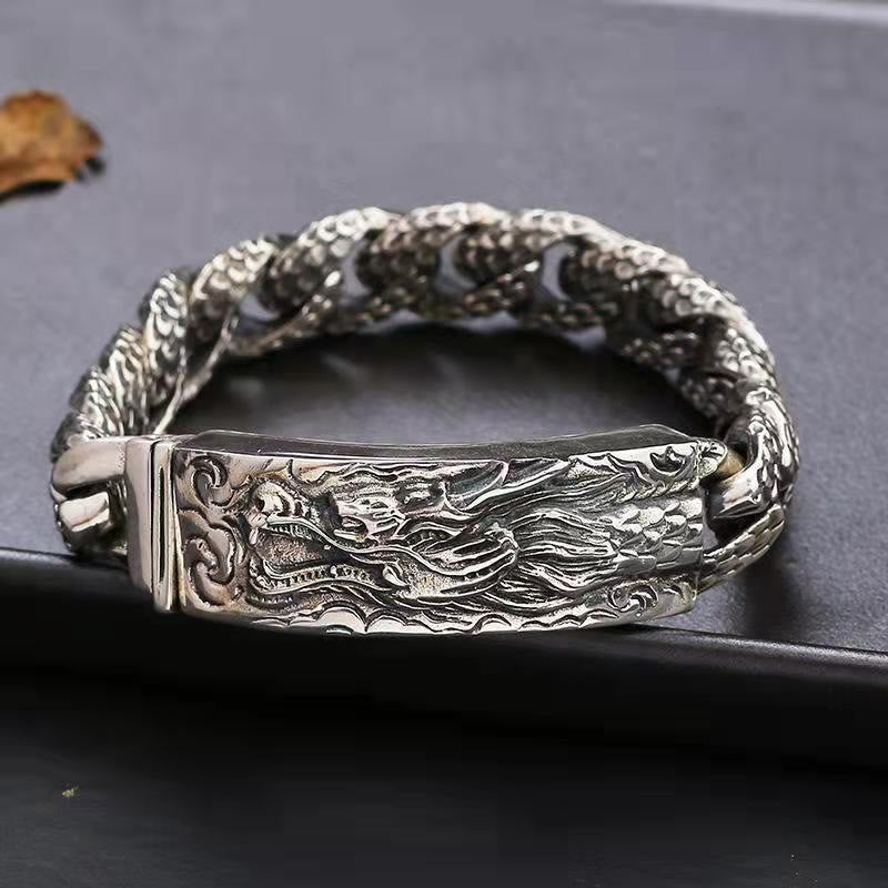 Nimara Ritual Retro Dragon Scale Pattern Engraved Protection Bracelet