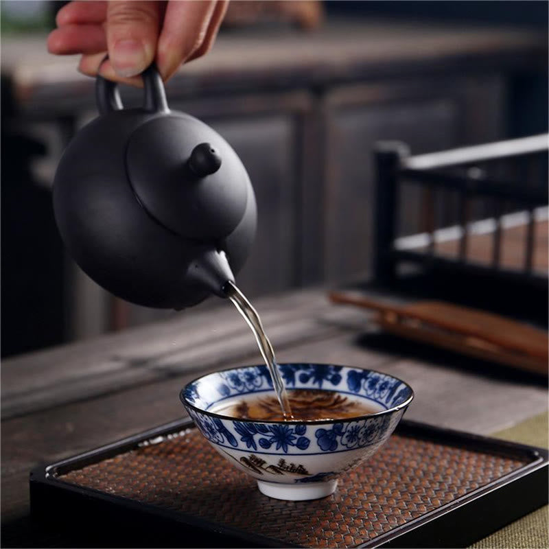 Nimara Ritual Flowers Fu Character Mountains Lotus Cherry Blossoms Ceramic Teacup Kung Fu Tea Cup