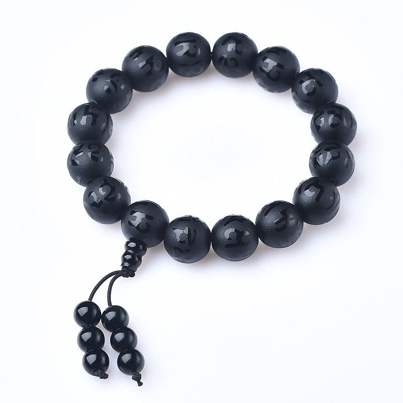 Nimara Ritual Tibet White Crystal Black Onyx Om Mani Padme Hum Meditation Bracelet