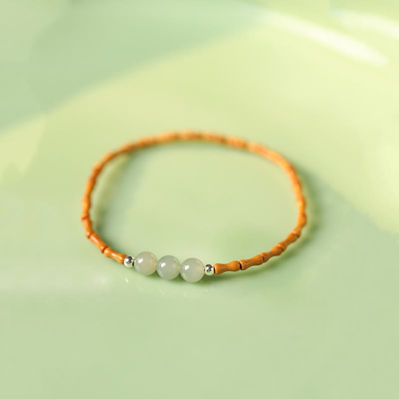 Nimara Ritual Natural Olive Pit Bamboo Pattern Hetian Jade Beads Luck Bracelet