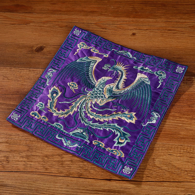 Nimara Ritual Crane Phoenix Dragon Kirin Embroidered Cup Mat Pad Tea Cup Coaster Square Kung Fu Tea Mat