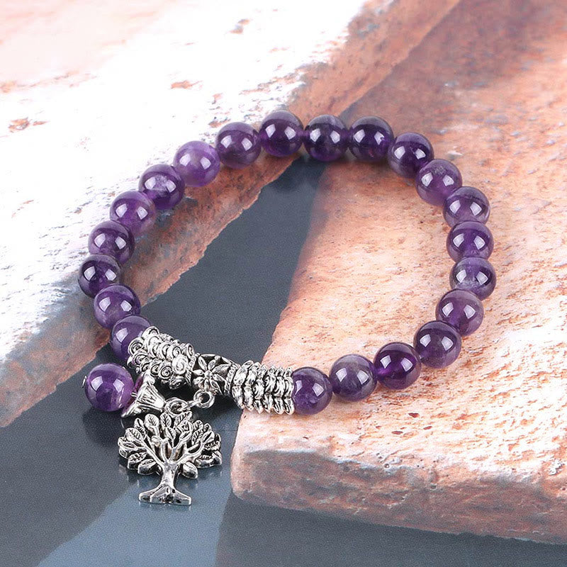 Nimara Ritual Natural Gemstone Tree of Life Lucky Charm Stretch Bracelet