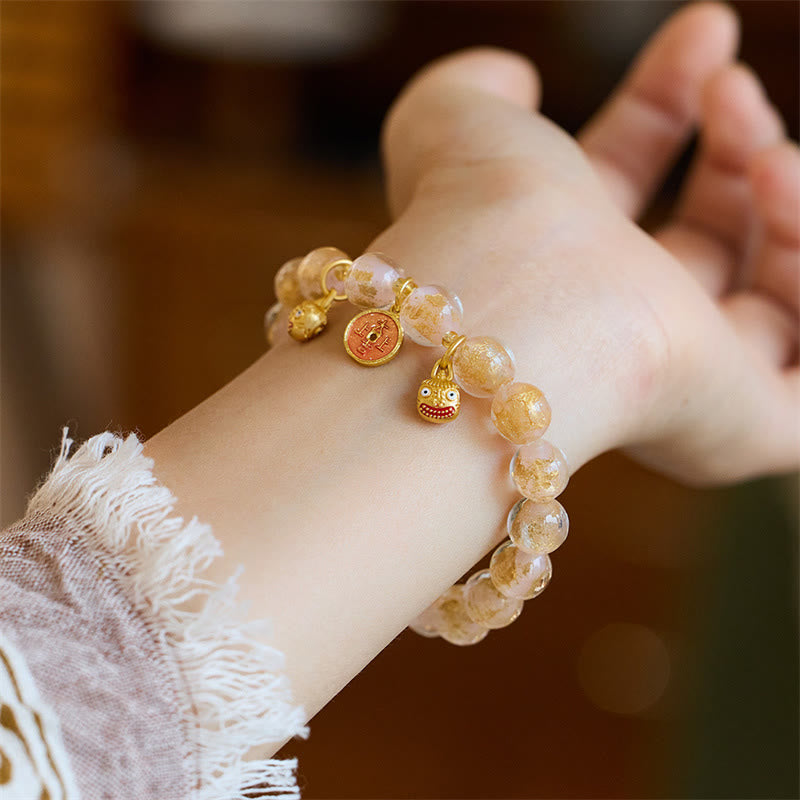 Nimara Ritual Gold Swallowing Beast Copper Coin Good Luck Charm Liuli Glass Bead Fortune Bracelet