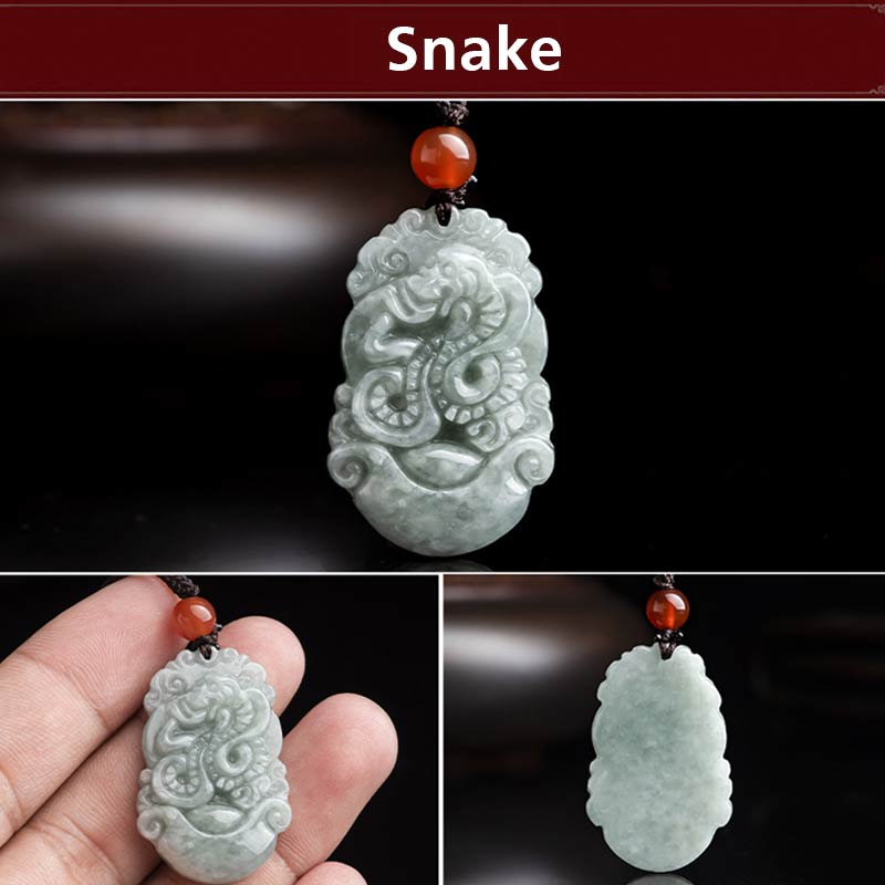 Nimara Ritual Natural Jade 12 Chinese Zodiac Sucess Pendant Necklace