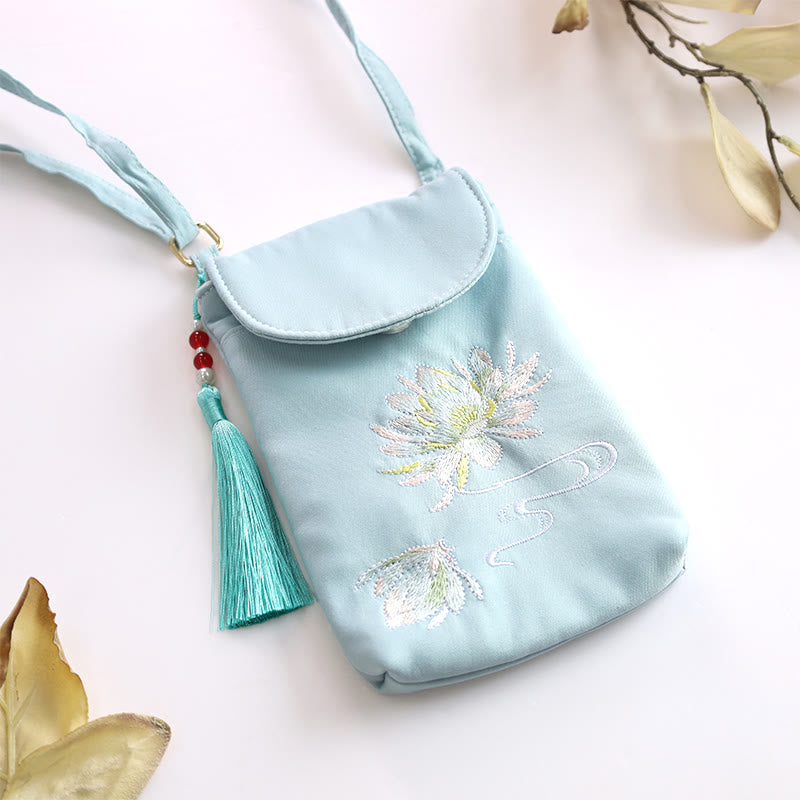 Nimara Ritual Small Embroidered Flowers Crossbody Bag Shoulder Bag Double Layer Cellphone Bag