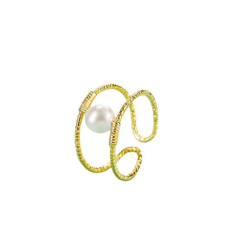 Nimara Ritual Round Jade Pearl Bead Double Layer Copper Luck Adjustable Ring