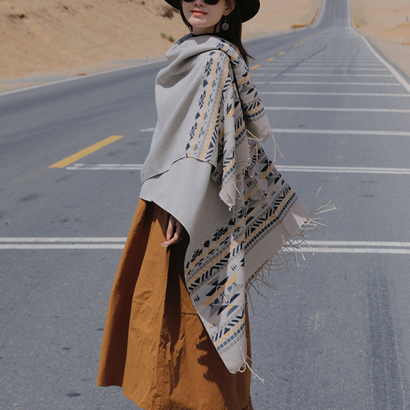 Nimara Ritual Tibetan Shawl Colorful Geometry Winter Cozy Travel Scarf Wrap
