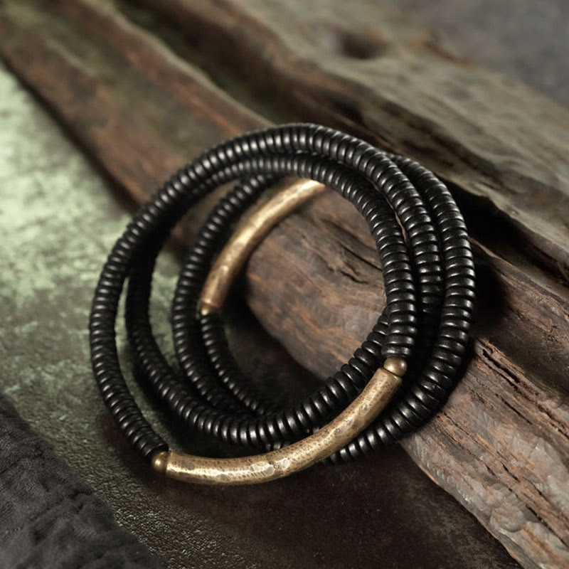 Nimara Ritual Ebony Wood Brass Copper Balance Multilayered Bracelet