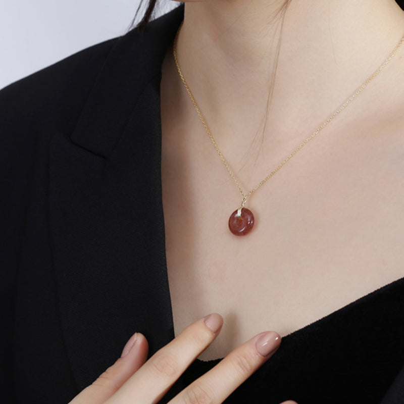 Nimara Ritual 925 Sterling Silver Strawberry Quartz Healing Positive Necklace