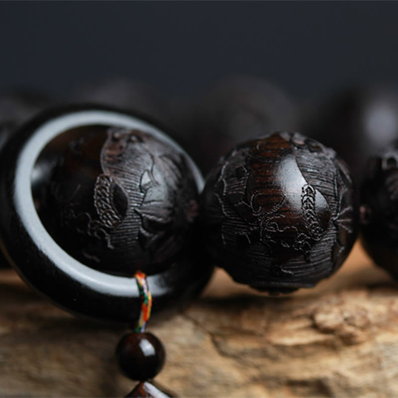 Nimara Ritual Ebony Wood Chinese Character Yin Yang Engraved Gourd Balance Bracelet