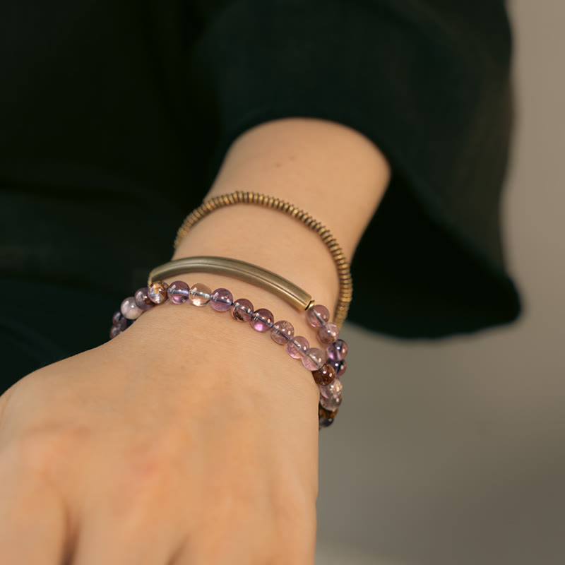 Nimara Ritual Purple Phantom Red Hematoid Quartz Green Rutilated Quartz Copper Love Forgive Bracelet