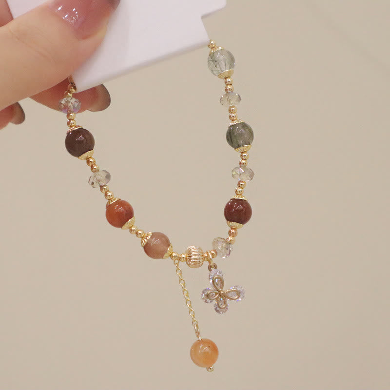 Nimara Ritual Natural Fu Lu Shou Rainbow Crystal Rutilated Quartz Wealth Butterfly Charm Bracelet