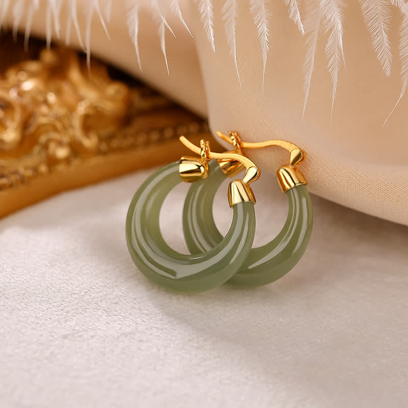 Nimara Ritual Round Jade Cyan Jade Prosperity Luck Drop Earrings