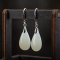 Nimara Ritual Hetian White Jade Water Drop Luck Blessing Dangle Earrings